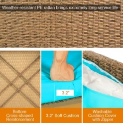 Costway 8PCS Patio Rattan Furniture Set Loveseat W/Wooden Side Table Cushioned Turquoise -Outdoor Deals Garden Store GUEST c14fa578 0b73 4d31 a23c d3b0e73e29ec