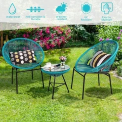 Costway 3PCS Patio Acapulco Furniture Bistro Set Plastic Rope Glass Table -Outdoor Deals Garden Store GUEST c1a91ff3 1fe2 4db7 9345 352d2458bb4d