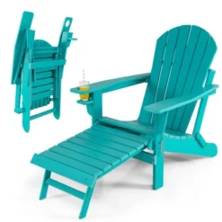 Costway Patio Folding Adirondack Chair HDPE All-Weather Pull-Out Ottoman WhiteBlackCoffeeGrayTurquoise -Outdoor Deals Garden Store GUEST c1bb66e3 69bd 49bd 9e7f 03e40f4406e0