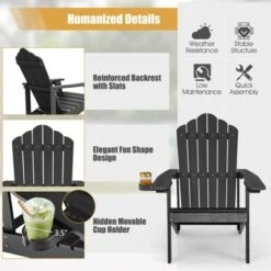 Costway Patio HIPS Adirondack Chair With Cup Holder Weather Resistant Outdoor 380 LBS Black/Teak/Green/Navy/Red/Gray/White/Yellow -Outdoor Deals Garden Store GUEST c23894de 17cd 42ea 927c 9439b0eb63f5