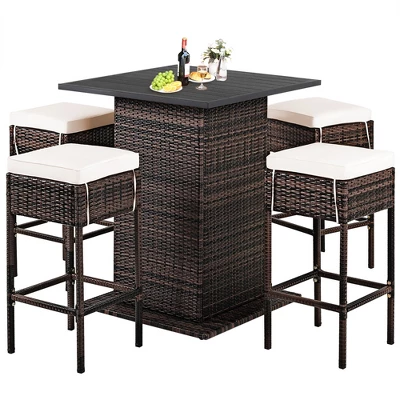 Costway Patio 5PCS Rattan Bar Table Stool Set Hidden Storage Shelf Cushioned 8 Costway Patio 5PCS Rattan Bar Table Stool Set Hidden Storage Shelf Cushioned - Image 8