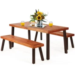 Costway 3 Pieces Picnic Table Set Acacia Wood Table Bench With Steel Legs Outdoor Patio -Outdoor Deals Garden Store GUEST c28fc2cc 5922 41e1 81de d70ef70f41e6