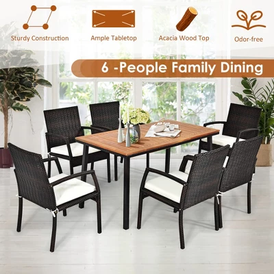 Costway 55'' Patio Rattan Dining Table Acacia Wood Table Top Umbrella Hole 6 Costway 55'' Patio Rattan Dining Table Acacia Wood Table Top Umbrella Hole - Image 6