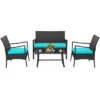 Costway 4PCS Patio Wicker Furniture Set Cushioned Chairs& Loveseat With Coffee Table Garden