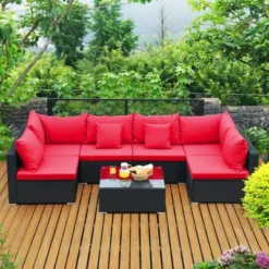 Costway 7PCS Patio Rattan Sofa Set Sectional Conversation Furniture Set Garden Beige NavyRedNavy Blue -Outdoor Deals Garden Store GUEST c36d9a84 bc02 4fad bf4b c52070ebc82d