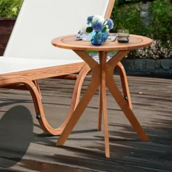 Costway 27'' Outdoor Round Table Solid Wood Coffee Side Bistro Table -Outdoor Deals Garden Store GUEST c3a47b72 ab88 4ffa a80c 1387fcd5767b