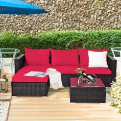 5PCS Patio Rattan Furniture Set Sectional Conversation Sofa W/ Coffee Table Red Navy -Outdoor Deals Garden Store GUEST c3be07ba bd56 4cdd aad9 800bb8d481d7