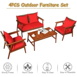 Costway 4PCS Patio Rattan Furniture Set Acacia Wood Frame Cushioned Sofa Chair -Outdoor Deals Garden Store GUEST c3c591e6 b2d1 4d1a 8da2 e79181f99a35