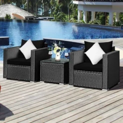 Costway 3PCS Patio Rattan Wicker Furniture Set Sofa Table W/Cushion Yard RedTurquoise NavyBlack -Outdoor Deals Garden Store GUEST c48fb920 28bd 46cf a21d 25cd650a12b7