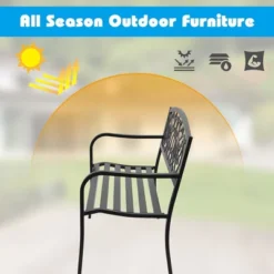Costway Garden Bench Park Yard Outdoor Furniture Steel Frame Porch Path Loveseat Black -Outdoor Deals Garden Store GUEST c49498a2 9829 42a5 a047 fb79f25e5f9e