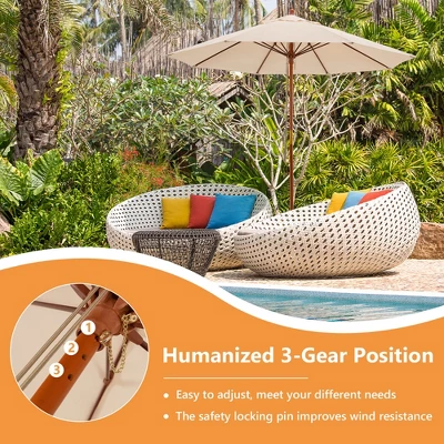 Costway 9.5 FT Patio Rope Pulley Wooden Umbrella Market W/Fiberglass Ribs Outdoor Beige 6 Costway 9.5 FT Patio Rope Pulley Wooden Umbrella Market W/Fiberglass Ribs Outdoor Beige - Image 6