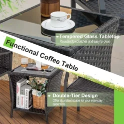 Costway 3 PCS Patio Conversation Set Wicker Chair Tempered Glass Table Cushioned Seat -Outdoor Deals Garden Store GUEST c5bac9b4 e1ce 49b1 ac3d 0f7538001813