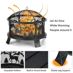 Costway 26" Outdoor Fire Pit Wood Burning Metal Firepit Bowl With Spark Screen Poker -Outdoor Deals Garden Store GUEST c635cd1e 1186 46ec b35f d51205889f5f