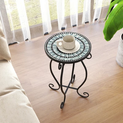 Costway Mosaic Outdoor Round End Table With Weather Resistant Ceramic Tile Tabletop 1 Costway Mosaic Outdoor Round End Table With Weather Resistant Ceramic Tile Tabletop