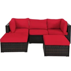 Costway 5PCS Patio Rattan Furniture Set Sectional Conversation Set Ottoman Table Red 17 Costway 5PCS Patio Rattan Furniture Set Sectional Conversation Set Ottoman Table Red -Outdoor Deals Garden Store GUEST c6a11e47 a3b5 4fe7 ae50 70461bbafe59