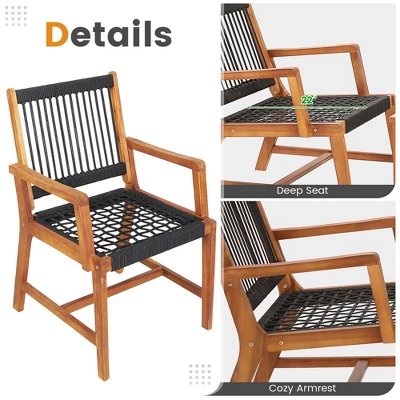 Costway Patio 3pcs Acacia Wood Outdoor Furniture Bistro Set All-Weather Rope Woven 6 Costway Patio 3pcs Acacia Wood Outdoor Furniture Bistro Set All-Weather Rope Woven - Image 6