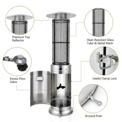 Costway 34000 BTU Patio Heaters Stainless Steel Round Propane Glass Tube Flame W/Wheels -Outdoor Deals Garden Store GUEST c786bf8d 1109 491a abad 257e472beb78