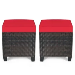 Costway 2PCS Patio Rattan Ottoman Cushioned Seat Foot Rest Coffee Table Red -Outdoor Deals Garden Store GUEST c85bad6d c13a 4e1d 8e3b d9bf44565cae
