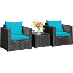 Costway 3PCS Patio Rattan Wicker Furniture Set Sofa Table W/Cushion Yard RedTurquoise NavyBlack -Outdoor Deals Garden Store GUEST c86edcc0 9fda 4124 bd03 dc838103721b