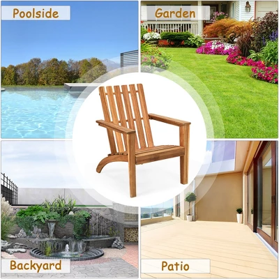 Costway 2PCS Patio Acacia Wood Adirondack Chair Lounge Armchair Durable Outdoor Garden 4 Costway 2PCS Patio Acacia Wood Adirondack Chair Lounge Armchair Durable Outdoor Garden - Image 4