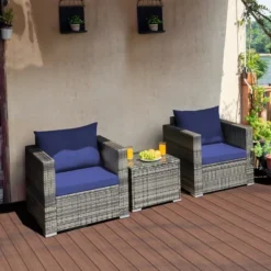 Costway 3 PC Patio Rattan Furniture Bistro Set Cushioned Sofa Chair Table WhiteNavy 22 Costway 3 PC Patio Rattan Furniture Bistro Set Cushioned Sofa Chair Table WhiteNavy -Outdoor Deals Garden Store GUEST c8f1488c eca2 4942 8899 1b2d853a6877