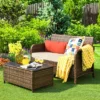 Costway 2PCS Patio Rattan Furniture Set Cushioned Loveseat Table Garden Deck