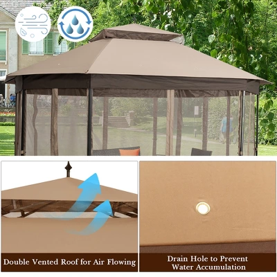 Costway 10' X 12' Octagonal Patio Gazebo Canopy Shelter Double Top W/Netting Sidewalls 5 Costway 10' X 12' Octagonal Patio Gazebo Canopy Shelter Double Top W/Netting Sidewalls - Image 5