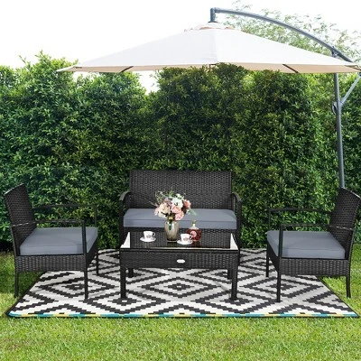 Costway 4PCS Patio Rattan Furniture Set Garden Deck 3 Costway 4PCS Patio Rattan Furniture Set Garden Deck - Image 3