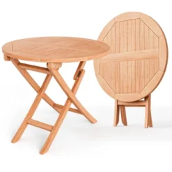 Costway 31.5'' Patio Round Folding Dining Table Solid Teak Wood Natural Outdoor Portable -Outdoor Deals Garden Store GUEST ca512abd 09c5 4b85 ac17 4ba9d5379dfe