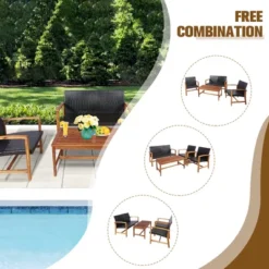 Costway 4PCS Outdoor Patio Rattan Furniture Set Acacia Wood Frame Sofa Loveseat Garden -Outdoor Deals Garden Store GUEST caef9507 cb8e 44aa 9809 422735e5e89b 1