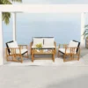 Costway 4PCS Patio Mix Brown Wicker Sofa Set Acacia Wood Frame With Seat & Back Cushions