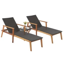 Costway 3PCS Patio Rattan Lounge Chair Chaise Set Wooden Frame Folding Table -Outdoor Deals Garden Store GUEST cb49986a 8db3 4fad 9295 5b4ad70dc656