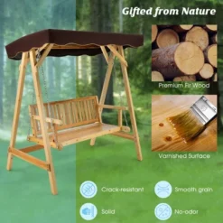 Costway 2 Person Wooden Garden Canopy Swing A-frame With Weather-resistant Canopy -Outdoor Deals Garden Store GUEST cb7d5135 bdaf 4988 9ed4 3336423bfadc