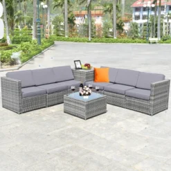 Costway 8 PCS Wicker Sofa Rattan Furniture Set Patio Furniture W/ Storage Outdoor -Outdoor Deals Garden Store GUEST cbb8a68e 8c2c 4d00 bad9 5795bfda27e1