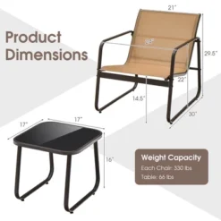 Costway 3 Pieces Patio Conversation Set Outdoor Metal Chair & Table Tempered Glass Top -Outdoor Deals Garden Store GUEST cbbd32c2 bb0f 430b 9a69 a4e6526c35ff