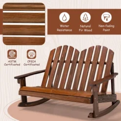 Costway 2 Person Kid Adirondack Rocking Chair Outdoor Backrest Armrest Solid Wood Coffee/White -Outdoor Deals Garden Store GUEST cc00446f d318 4d49 8818 fd40caa1ee3e