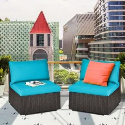 Costway 2PCS Patio Rattan Armless Sofa Sectional Conversation Furniture Set W/Cushion -Outdoor Deals Garden Store GUEST cc500039 5a71 4a0d 81f0 6eb37849f89a