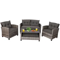 Costway 4PCS/8PCS Patio Rattan Furniture Set Coffee Table Cushioned Sofa Garden Lawn Gray -Outdoor Deals Garden Store GUEST cc9e43e4 3058 49d9 816c d08c42fe8347