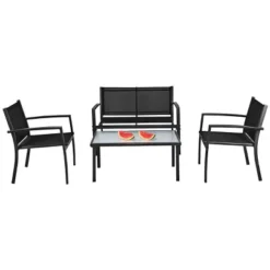 Costway 4 PCS Patio Furniture Set Sofa Coffee Table Steel Frame Garden Deck Black -Outdoor Deals Garden Store GUEST ccc31b63 d189 4770 b0d3 1d12bc5c2903