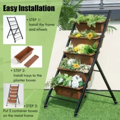 Costway 5-Tier Vertical Raised Garden Bed Elevated Planter With Wheels & Container Boxes Brown -Outdoor Deals Garden Store GUEST ccf31a70 94b2 4ef3 a96b 6961c36da0ad