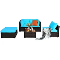 Costway 5PCS Patio Rattan Sectional Conversation Set Ottoman Turquoise 15 Costway 5PCS Patio Rattan Sectional Conversation Set Ottoman Turquoise -Outdoor Deals Garden Store GUEST ccf690fb ee1f 408b be44 b307348bc352