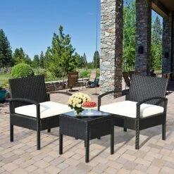 Costway 3PC Patio Rattan Furniture Set Coffee Table Conversation Sofa Cushioned -Outdoor Deals Garden Store GUEST cd331efd 651e 45f0 87cc d82092da9b42