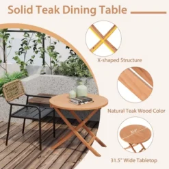Costway 3pcs Patio Outdoor Teak Wood Bistro Dining Set Folding Chair & Table Slatted -Outdoor Deals Garden Store GUEST cd96ebaa 50b0 4624 b660 5561e7e776dd