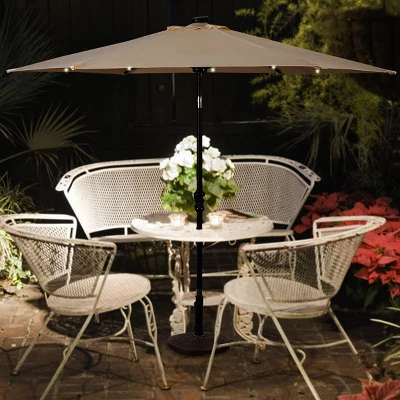 Costway 9FT Patio Solar Umbrella LED Patio Market Steel Tilt W/ Crank Outdoor 2 Costway 9FT Patio Solar Umbrella LED Patio Market Steel Tilt W/ Crank Outdoor - Image 2