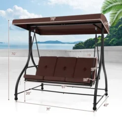 Costway 3-Seat Outdoor Converting Patio Swing Glider Adjustable Canopy Porch Swing Coffee/Black/Red -Outdoor Deals Garden Store GUEST cf7ff289 51fa 4169 9b52 73a9386472c5