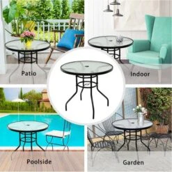 Costway 32'' Patio Round Table Tempered Glass Steel Frame Outdoor Pool Yard Garden -Outdoor Deals Garden Store GUEST cf9658da 7f04 4415 b054 d42199c977f7