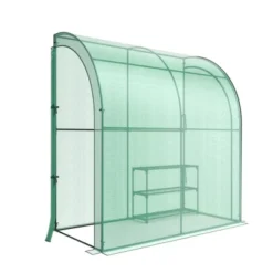 Costway 7'x 3.5'x 7' Lean-to Greenhouse Portable Wall House With Green PE Cover And Shelf -Outdoor Deals Garden Store GUEST d0643b89 a356 4921 932a ce47574f74ea