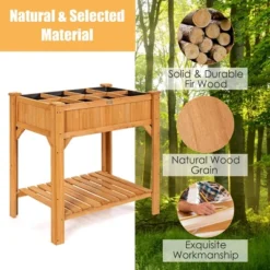 Costway 8 Grids Raised Garden Bed Elevated Planter Box Kit Wood W/Liner & Shelf -Outdoor Deals Garden Store GUEST d08efba9 f424 4e4e 8e4a 3846408c48c5
