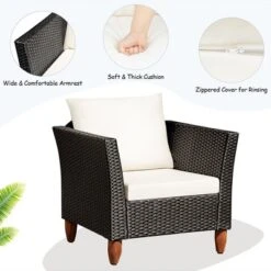 Costway 3 PCS Outdoor Patio Rattan Bistro Furniture Set Wooden Table Top Cushioned Sofa Black Brown -Outdoor Deals Garden Store GUEST d0e53645 14e2 446a aed1 737851646da6