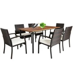 Costway 7PCS Patio Rattan Dining Set Table Top W/Umbrella Hole -Outdoor Deals Garden Store GUEST d0e999d4 44cc 43ea b340 c66de1582451